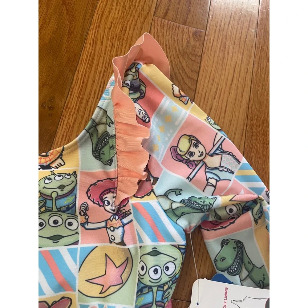 Disney Toy Story Girls Long Sleeve One Piece Swimsuit Pink Ruffle 4T New